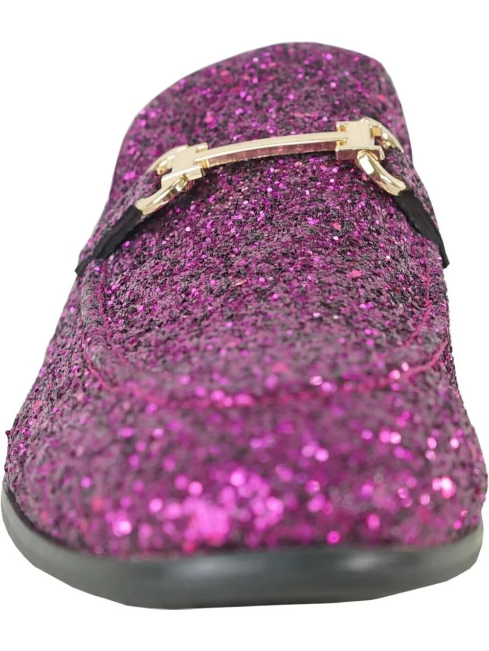 Men's Purple Glitter Loafers Metal Buckle Cap Toe Metallic Slip On Party Shoes
